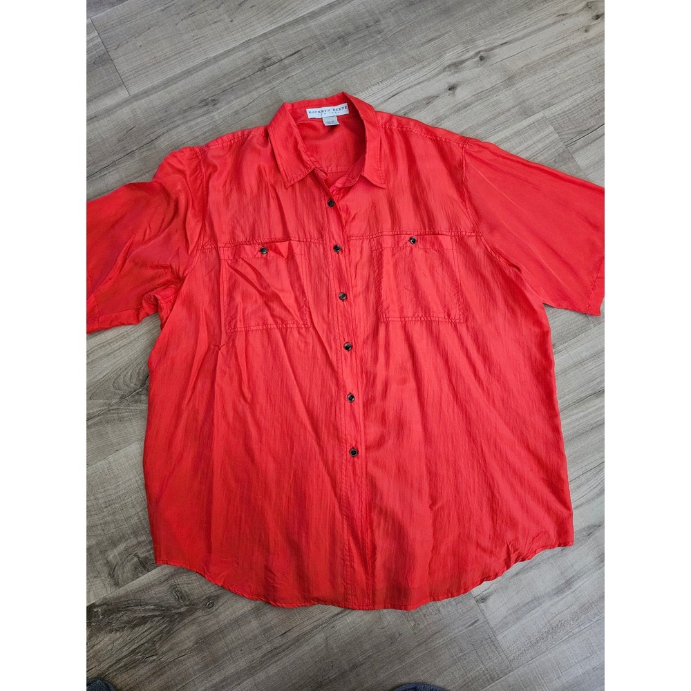 Kathryn Deene New York Womens 100% Silk Red Button Down Shirt Plus Size 18/20